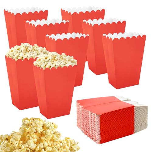 50 Piezas Bolsas de Palomitas de Maíz, Papel Contenedor Dulces Bolsas Palomitas, Cajas de Palomitas, Cartón Bolsas Palomitas mini cajas de papel para Picnics de Cine Preferencias de Boda (Rojo)