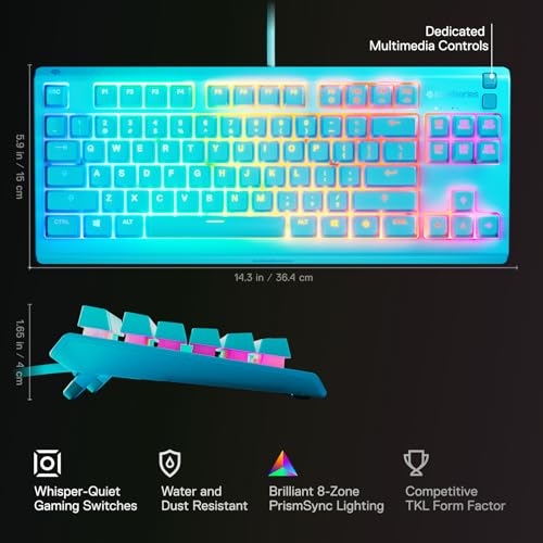 Image of SteelSeries Apex 3 TKL Aqua RGB Gaming Keyboard - Tenkeyless Compact Form Factor - 8-Zone RGB Illumination - Water and Dust Resistant - Whisper-Quiet Gaming Switch