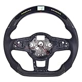 EASSAFEX Carbon Fiber Steering Wheel for Volkswagen GTI/golf MK7 2015-2017, LED Shift Indicator Racing Display, D-shaped Flat-bottom Perforated Leather Grip