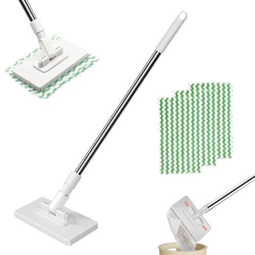 Disposables Dust Mop With 10 Reusable Cloths, lazy Mop Clip On, Cloth changing mini mop & 360° Rotating Head, Compatible with Reusable Towels & Disposable Wipes for Floor Wall Bathroom Kitchen