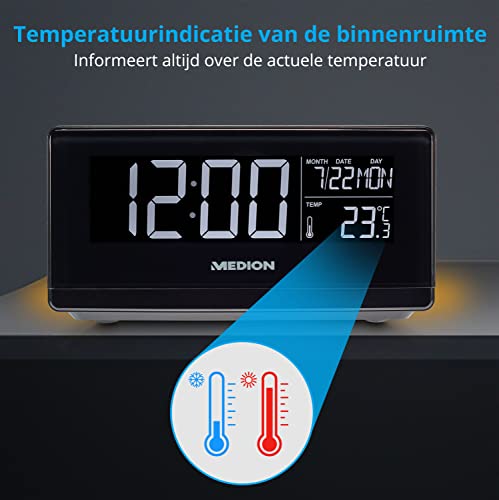 MEDION E75009 Wekker met Qi-oplaadfunctie (alarmstation, laadstation, inductief opladen, temperatuurweergave, snoozefunctie, timer, displaydimmer) Zwart - Image 5