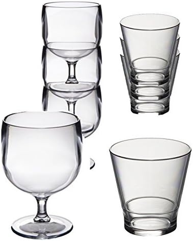 Special Stacking Set Polycarbonate Unbreakable Reusable Plastic Glasses, 6 Stacking - Wine Glasses (220ml), 6 Whisky/Juice Glasses (250ml)