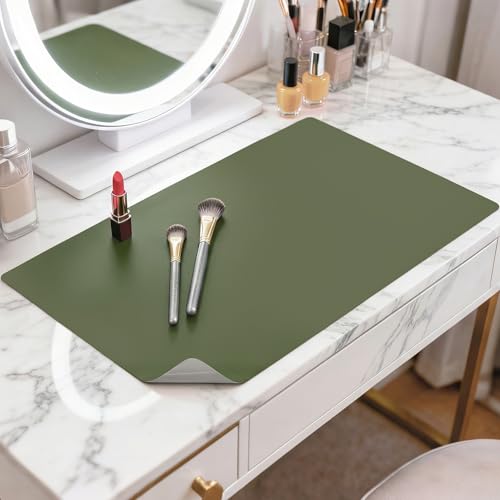 Image of LovePads Makeup Mat for Vanity, 14 x 24 Dual-Sided Desk Pad & Vanity Cover Top, Waterproof PVC Protector Mat for Dresser, Nail Art, Craft Table (Green+Grey)