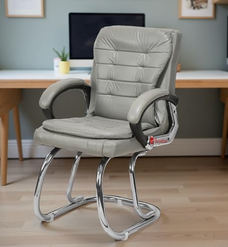 Image of Stainless Steel Special Director Principal Manager Office Visitor Study Chair with Arm Rest with Double Pipe Frame and Cushioned Seat Back (1, Grey, Double Pipe Frame)