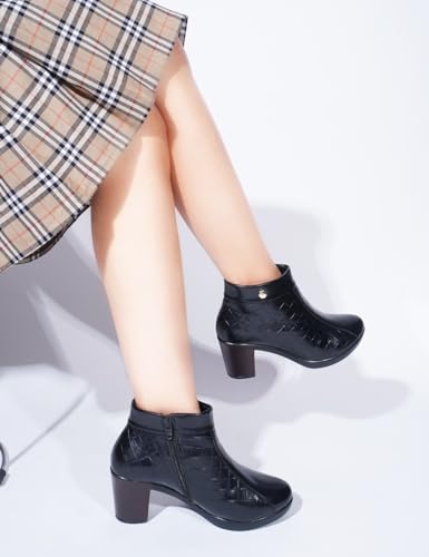 Image of The White Pole and Stylish Block Heel Trendy Casual Boot High Ankle Heel Boots with Zip Look for Womens and Girls