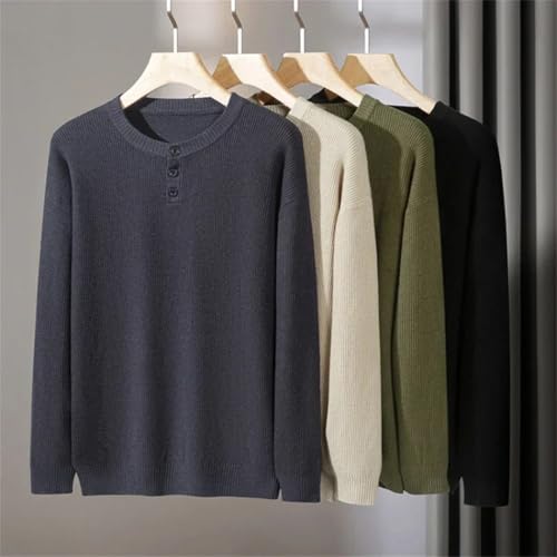 Men's Solid Color Henry Collar Warm Sweater Long Sleeve Casual Solid Pullover3