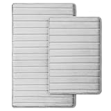 MICRODRY SoftLux Charcoal Infused Memory Foam Bath Mats for Bathroom, Sheer Stripe Bathroom Rugs wit