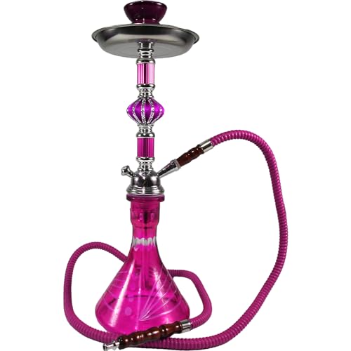 Deezer Elite Glass Hookah - Luxurious Shisha Experience Premium Crystal Vase Ultra-Smooth Draw System Porcelain Bowl & Designer Tongs by Deezer - Taj (Pink)