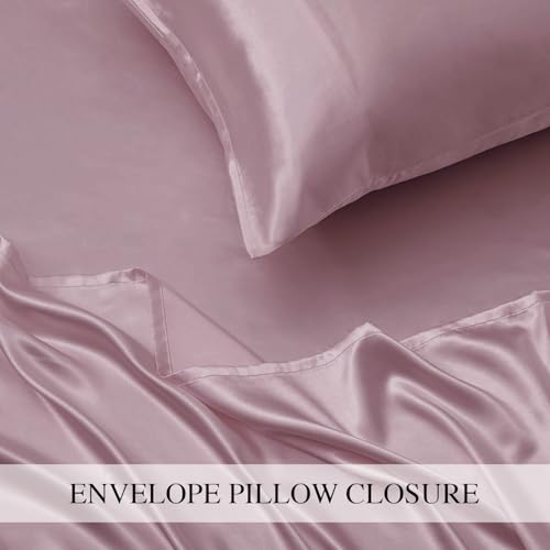 Image of Homestan Satin Bedsheet for King Size Bed with 2 Pillow Covers, Modern Bed Sheet for Romantic Nights(100x108 inches, Rose Gold)