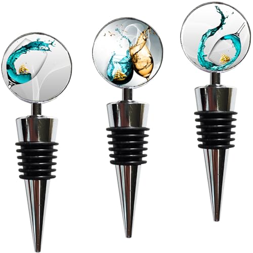 Lockban Wine Bottle Stoppers, Set of 3 Stainless Steel Wine Stoppers with Decorative Art Glass, Wine and Beverage Bottle Corks for Gifts, Bar, Wedding, Holiday Party (Green)