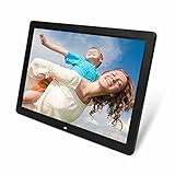 Simplemente enchufar y JUEGO: Sin necesidad de configuración de software, simplemente conecte su USB Conducir o tarjeta de memoria y sus fotos / videos se compilarán automáticamente en una hermosa presentación de diapositivas de alta resolución. Apoye la reproducción aleatoria de las imágenes y el juego de música de fondo.
