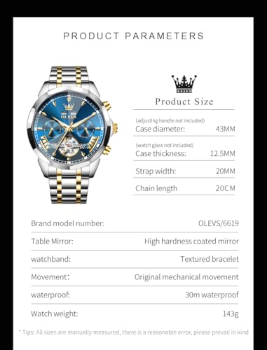 Image of OLEVS Automatic Self Winding Men's Wrist Watch Skeleton Stainless Steel Calendar Chronograph Waterproof Luminous Luxury Gift Branded Watch for Man