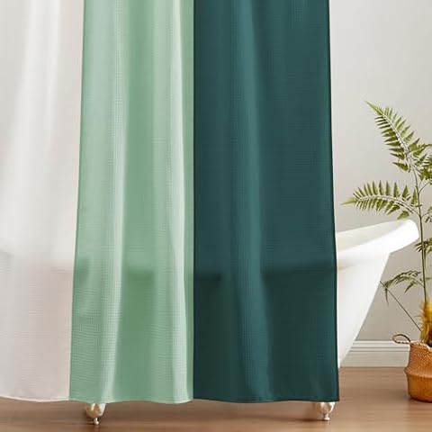 MONDAY MOOSE Colorful Waffle Weave Shower Curtain with Rustproof Metal Grommet Holes for Bathroom, Machine Washable, Hooks Included (72x72 inch, Cream/Dark Teal) Cover