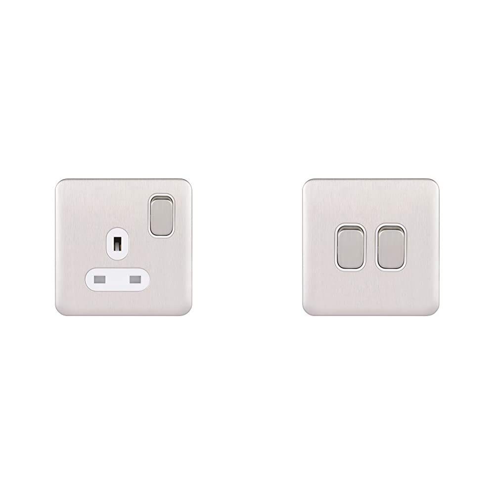 Schneider ElectricGGBL3010WSS Lisse Screwless Deco 1G 13A Sw and 10AX 2G 2W Socket WSS, 240 V, Stainless Steel