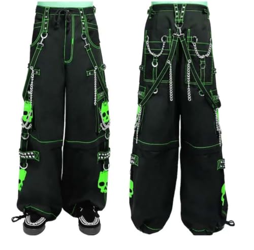 Gothic Pant | Parrot/Green Super Skull Gothic Cyber Chain Goth Jeans Punk Rock Pants | Skull Gothic Pant | Gothic Pants4