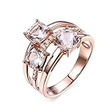 18K Rose Gold Promise Rings for Women, Cute Engagement Rings 3.18 Carat Cushion Cut Morganite White Morganite Engagement Rings for Women Size Q 1/2