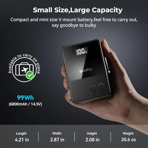 Image of SMALLRIG V Mount Battery VB99, 99Wh / 6800mAh V Lock Battery with 100W Output, 2H Full Charge, with USB-C, D-TAP, USB-A, Dual DC Port, OLED Screen, for Camera, Camcorder, Monitor, Video Light