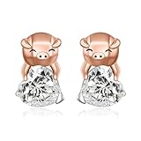 Origami Pig Earrings Sterling Silver Stud Love Heart Pig Jewelry for Women Daughter