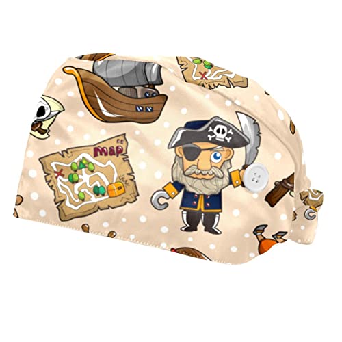 Chapeaux de travail motif pirate anti-transpiration pour cheveux longs et courts