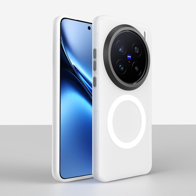 Gruattreay Frosted Case Compatible with Vivo X200 Pro, Shock and Drop Resistant Cover with Magnetic Suction and Four Corner Built-in Airbags Cover for Vivo X200 Pro (White)