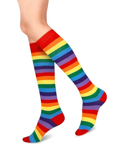 Image of Striped Knee High Socks for Women Outdoor Sport Athletic Stripe Casual Tube Socks