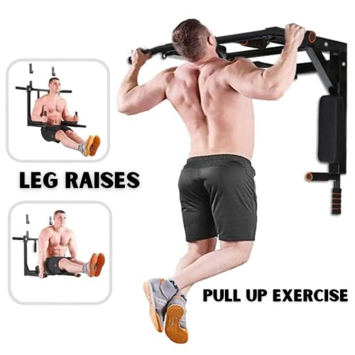 Image of wall mount pull up bar 3in1 multi grip chin up for dips station,strengrh tarining,increasinh hieght for home gym equipments
