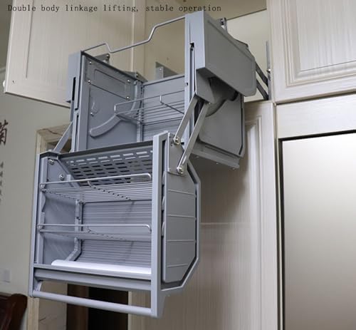 Large-Capacity Double-Body Storage Refrigerator Top Cabinet with Lift Basket & Pull-Out Shelf, Kitchen Linkage Lift Organizer (W60cm) - Space-Saving Solution