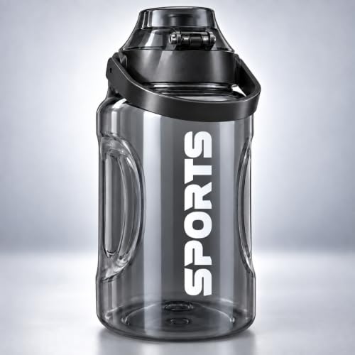 1400 ML Sports Matara, Tutma Saplı Ölçekli Bpa Free Plastik Su Şişesi, Siyah