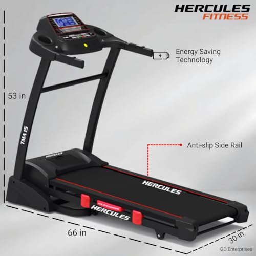 Image of Hercules Fitness TMA15 3.0 H.P D.C Motorized 15 Level Auto Incline Treadmill Max Speed 16 Km /Hr Max User Weight 120Kg Free Installation Assistance LCD Display Perfect Running Machine for Home Gym