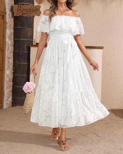 Image of Plus Size Chiffon Off The Shoulder Maxi Long Floral Summer Casual Beach Boho Sundress Women 2024