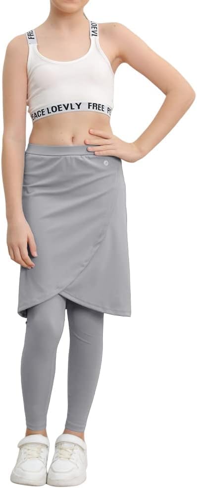 Image of Haloumoning Girls Elastic Waist Knee Length Skirts with Leggings