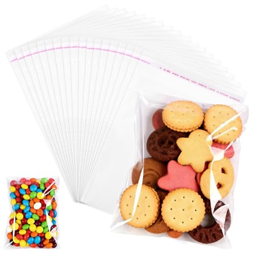 300 Pièces Petits Sachets en Plastique Transparent, 20 x 15 cm Sacs à Biscuits Autocollants, Sachets en Cellophane Auto-adhésifs, pour Sucette, Chocolats,...