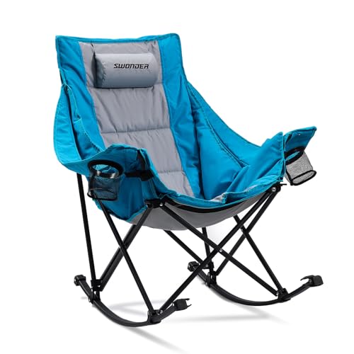 Swonder Oversized Rocking Camping Chair with Innovative 2-in-1 Removable Seat Cushion for All...