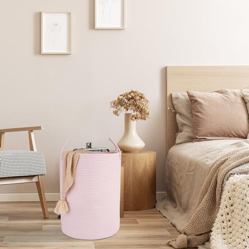 Image of XUANGUO Cotton Rope Laundry Basket Hamper for Clothes Large Light Pink