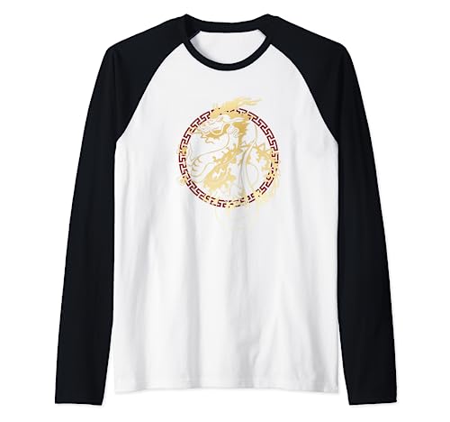 Asian Dragon Oriental With Red Chinese Wind Round Border Camiseta Manga Raglan