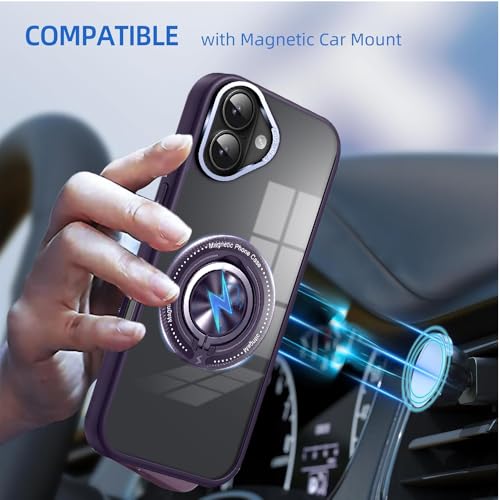 Image of KARWAN️360 Degree Stand with Mag-Safe Case with N52 Strong Magnets Mag-Safe Phone case Cover for iPhone 16 || Mobile Back Cover for iPhone 16 || Purple