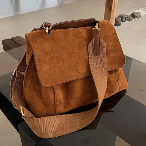 Brown Suede Messenger Bag Brown Suede Satchel Crossbody Bag for Women Office Tote Handbag2