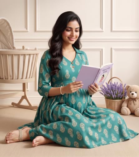 Image of DUMMY SHAPE Maternity Dresses for Women Cotton | Floral Kurta Pant Dupatta Set with Nursing Zippers, Side Pocket | Pre & Post Pregnancy | Feeding Kurti Suit | Baby Shower | Gifts for Pregnant Woman