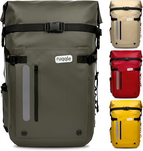 Ruqqle Bolsa Estanca Impermeable 20/30/45L, Mochila Seca Versátil con 3 Bolsillos Externos, Cómoda para Playa, Mar, Barco, Canoa, Paddle Surf, Kayak, Moto, Senderismo, Camping, Pesca, Viaje y Ocio