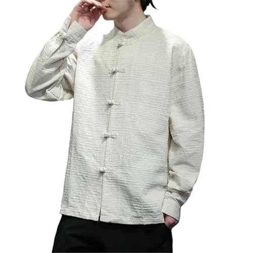 Coton lin jacquard chemise homme style asiatique col mao respirante