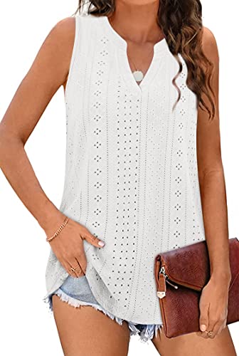 Zwurew Women Summer Tank Tops Casual Summer Sleeveless V Neck Tunic Blouse Trendy Oversized Camisole Shirts White Xl #TOP2