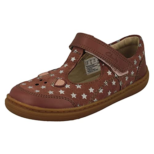 Image of Clarks Flash Mouse Kid Leather Shoes in Dusty Pink Wide Fit Size 7.5
