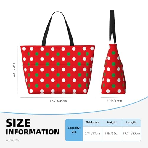 White and Green Polka Dot Print Large Beach Tote Bag for Women Extra Large Capacity Sandproof Waterproof Pool Bag Suitable for Swimming Pool Gym Groceries Travel4