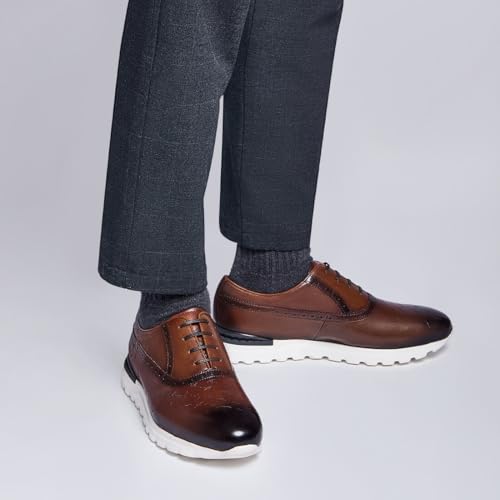 Men's Dress Sneakers Genuine Itailian Cowhide Leather Casual Shoes Brogue Running Oxfords with XL Extralight Sole2