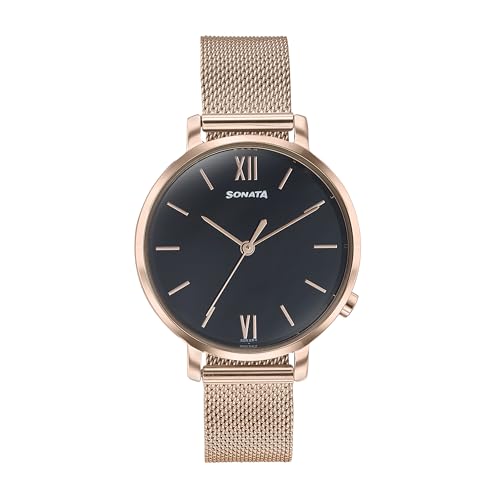 Image of Sonata Elegent Essentials Quartz Analog Black Dial Stainless Steel Strap Watch for Women