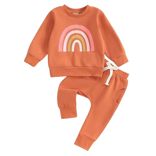 Loalirando - Loalirando 2 Pièces Ensemble De Sport Fille Combinaison Fille Imprimé Arc En Ciel T-shirt à Manches Longues Sweat Sans Capuchon+Pantalon De Sport Taille Haute, orange., 2-3 ans