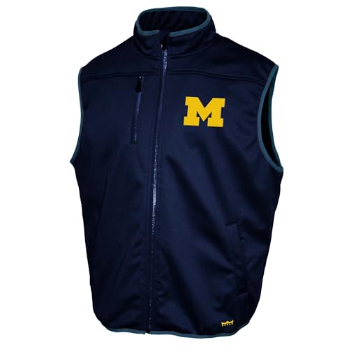 NCAA Michigan Wolverines Adult Mens College Navy Blue Mock Neck Softshell Full Zip Sleeveless Vest Jacket