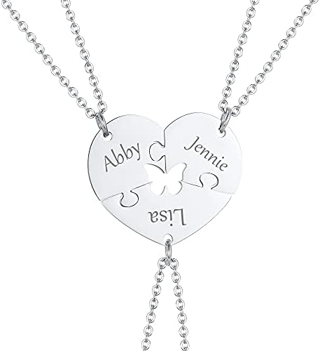 XUANPAI Customized Personalized 2/3/4/5/6 Set Custom Engraved Matching Relationship Puzzle Piece Necklaces Friendship Best Friend BBF Pendant Gift for Graduation Christmas Birthday Party Anniversary