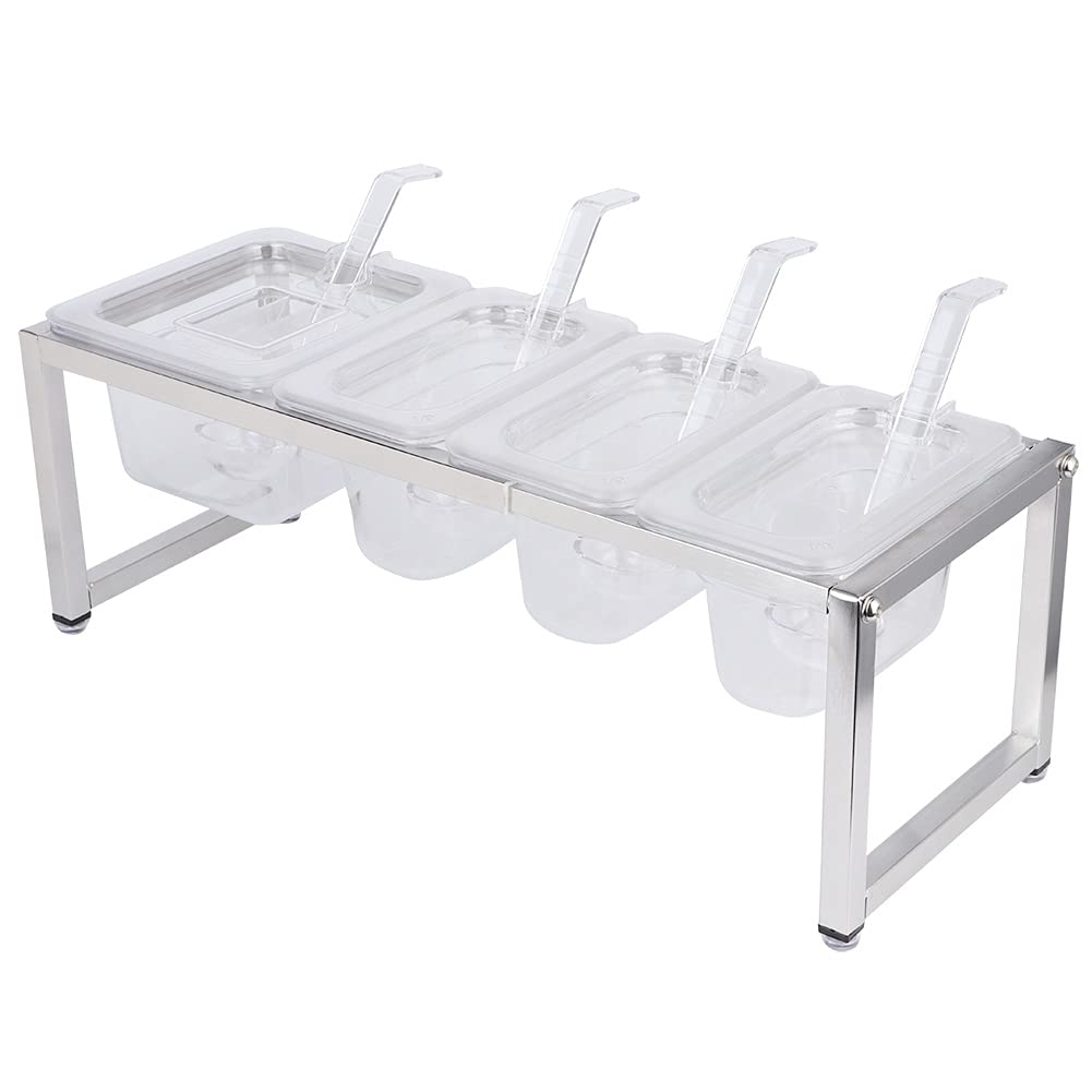 Juego de caja de condimentos transparente de cuatro rejillas, tarro con cuchara, recipiente de condimentos de acero inoxidable y acrílico para sal, comino, pollo en polvo,
