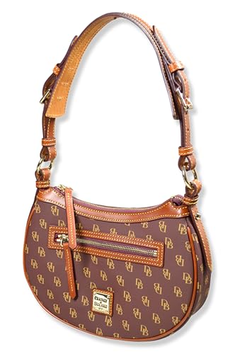 Dooney & Bourke Women's Classic Jacquard Print Round Crescent Hobo Bag Purse, (Bordeaux Red)